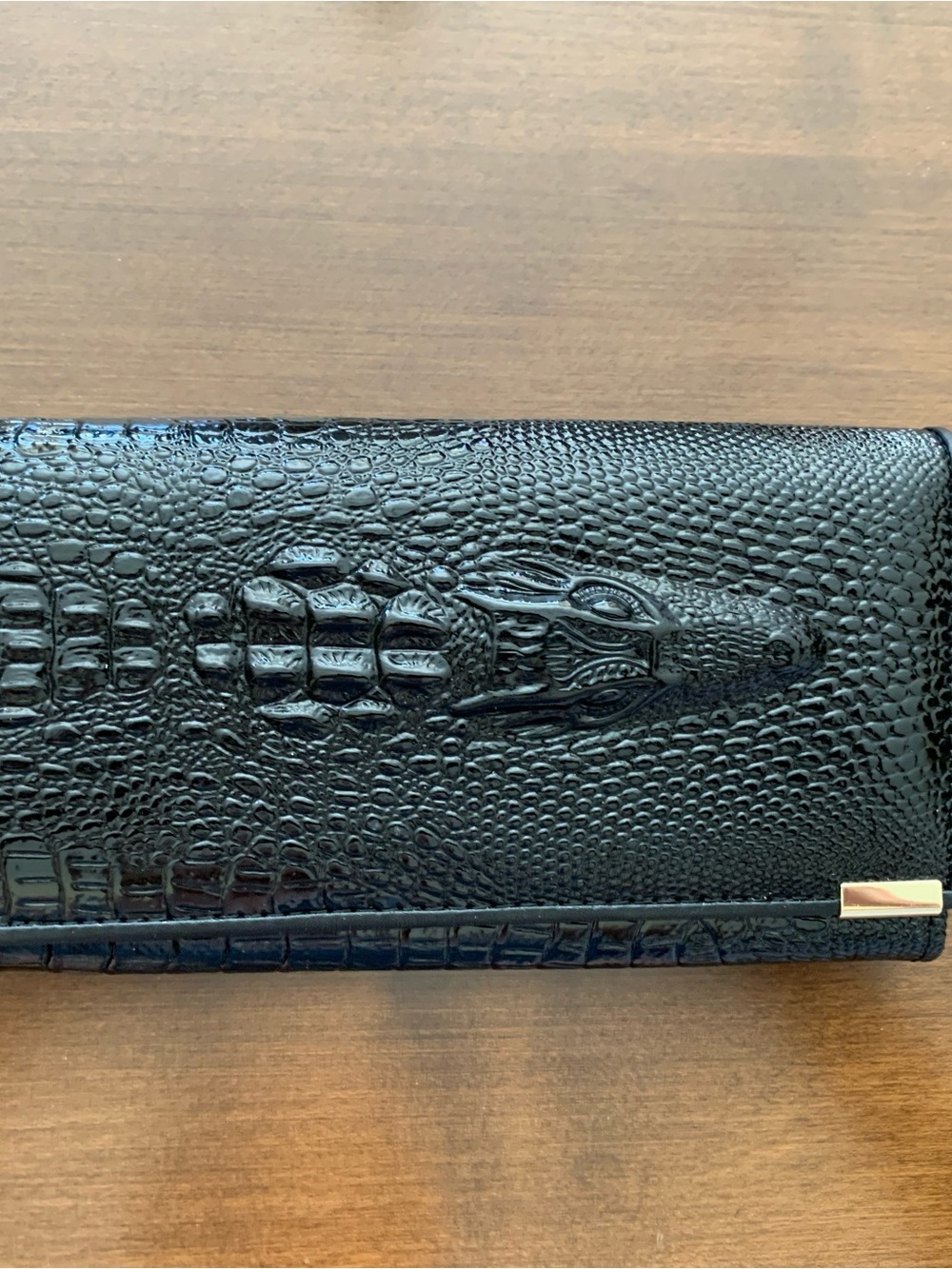 Women's Black Gesilang Faux Croc-Embossed Leather Wallet with Metal Accent NWOT